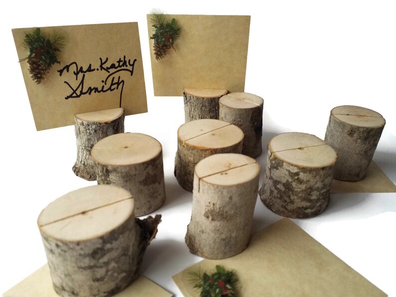 25 Petite Log Place Card Holderswinter Wedding Escort Card Etsy