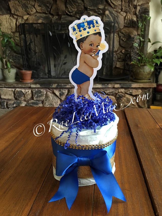 Little Prince Diapercake Mini Vintage Baby Diaper Cake Royal Blue
