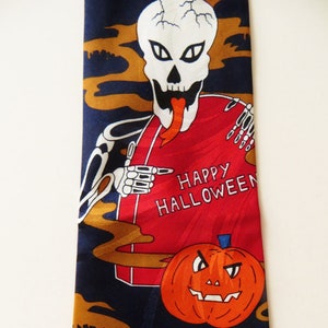 Halloween Necktie, Skeleton Skull Pumpkin Ghost Witch, Comic Cartoon Novelty Necktie, Happy Halloween