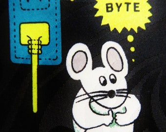 Vintage Byte Computer Geek Necktie, Humorous Old Computers Mouse, Black Background, A Rogers, Mint Unused, Help Desk Geekery, Techie Necktie