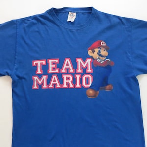 Team Mario Graphic T Shirt, Blue Cotton , size men&#39;s L, Chest 45 in, Mario Bros. Nintendo Gamer Tee Shirt, Unisex for Men or Women