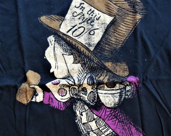 Alice in Wonderland T Shirt "Mad Hatter" DEADSTOCK, Women's Fitted style V-Neck, Impact Merchandising, Women's XXL but fits smaller