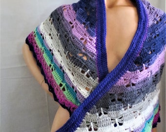 Colorful  Crochet Cape Shawl Soft Open Weave, Handmade Lacy Crochet Shawl, Purple Gray Green Hot Pink Lavender Handmade Boho Hippie