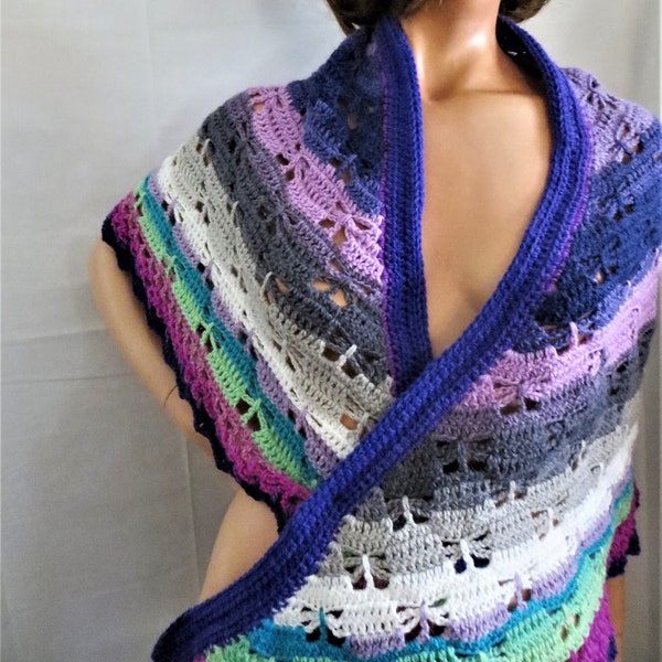 Colorful  Crochet Cape Shawl Soft Open Weave, Handmade Lacy Crochet Shawl, Purple Gray Green Hot Pink Lavender Handmade Boho Hippie