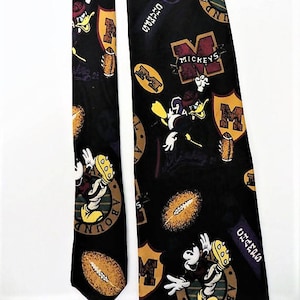 Mickey Mouse Football Necktie, Black Silk, Walt Disney Necktie, Goofy, Donald Duck, Novelty Cartoon Necktie, Casual Friday, Gift for Him