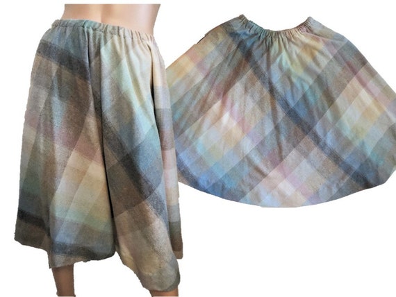 70s Full Plaid Skirt Diagonal Plaid Wool Blend, H… - image 1