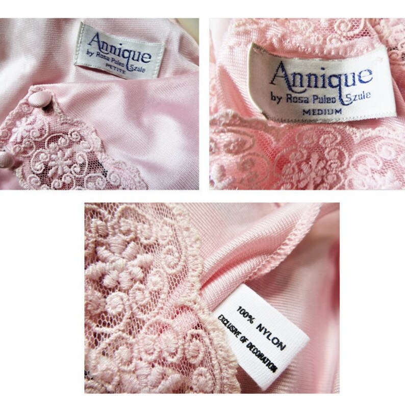 70s Pink Peignoir Set, Rosa Puleo Szule Annique, Stunning Vintage Lacy Nylon Long Nightgown and Robe 2 Piece Fine Lingerie Set Size Small image 4
