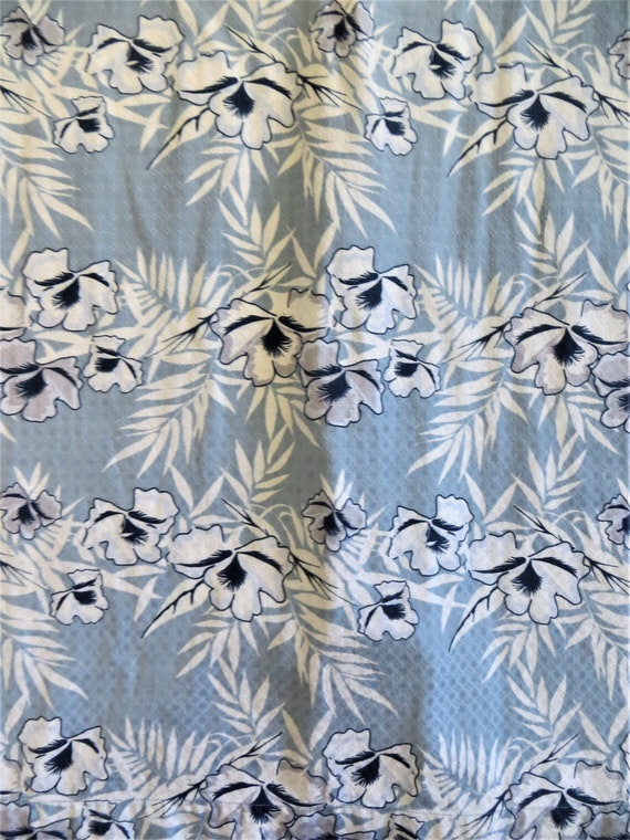 Blue and White Hawaiian Shirt, Hibiscus Print, Silk C… Gem