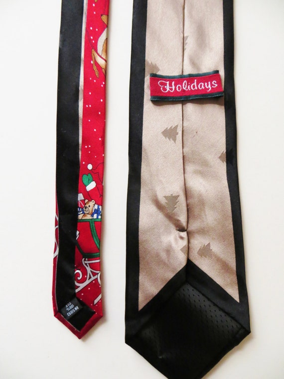 Silk Christmas Necktie, Santa and Reindeer, Red S… - image 4