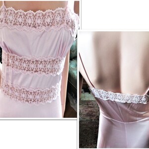 70s Pink Peignoir Set, Rosa Puleo Szule Annique, Stunning Vintage Lacy Nylon Long Nightgown and Robe 2 Piece Fine Lingerie Set Size Small image 9