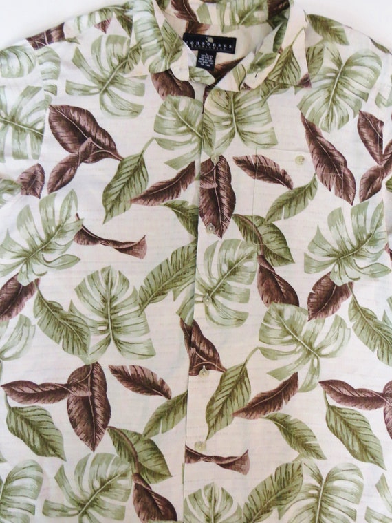 Rayon Hawaiian Shirt,  Green Brown White Tropical… - image 2