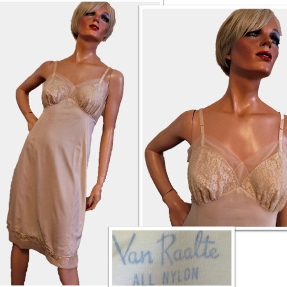 Nylon 1960s Full Slip in Beige with Lace /& Organza Trim by Van Raalte Size 32 Vintage Lingerie Clothing Whole Petticoat