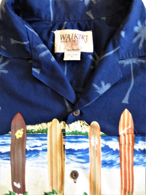 Cotton Hawaiian Shirt with Surfboards Chest Band … - image 3