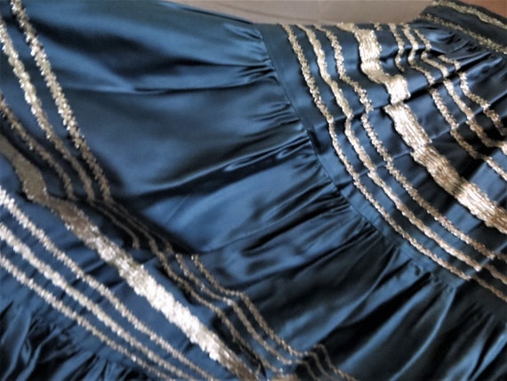 Southwestern Skirt, Blue Shiny Satin Silver Braid… - image 6