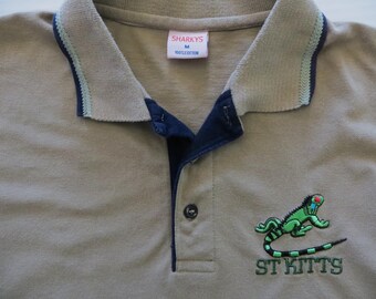 Embroidered Polo Shirt, St Kitts Embroidered Iguana Lizard Logo, Men's Medium, Unisex