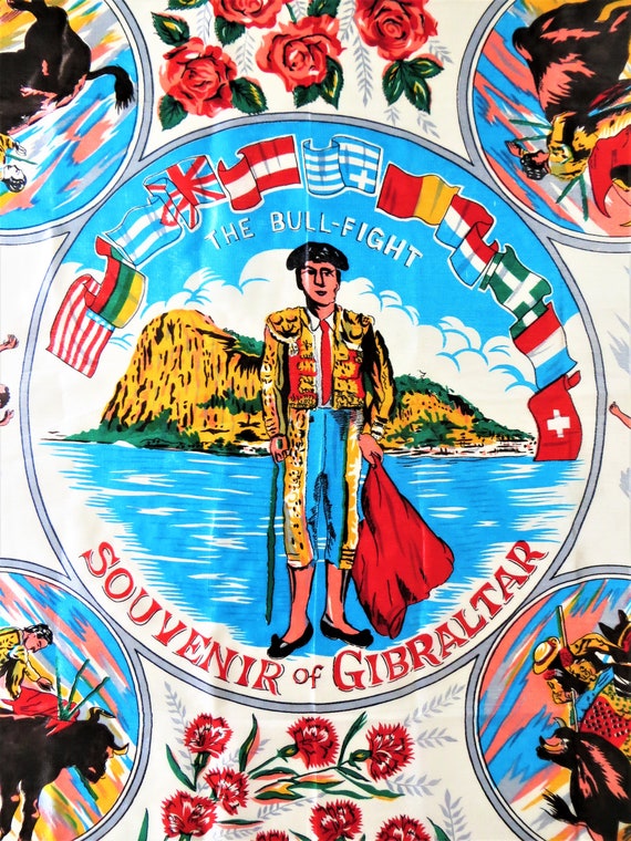 Vintage Gibraltar Souvenir Scarf, Gibraltar Bull … - image 1