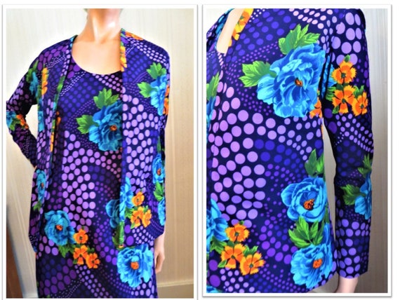 70s Dress and Jacket with Sequins Beads, Purple B… - image 5