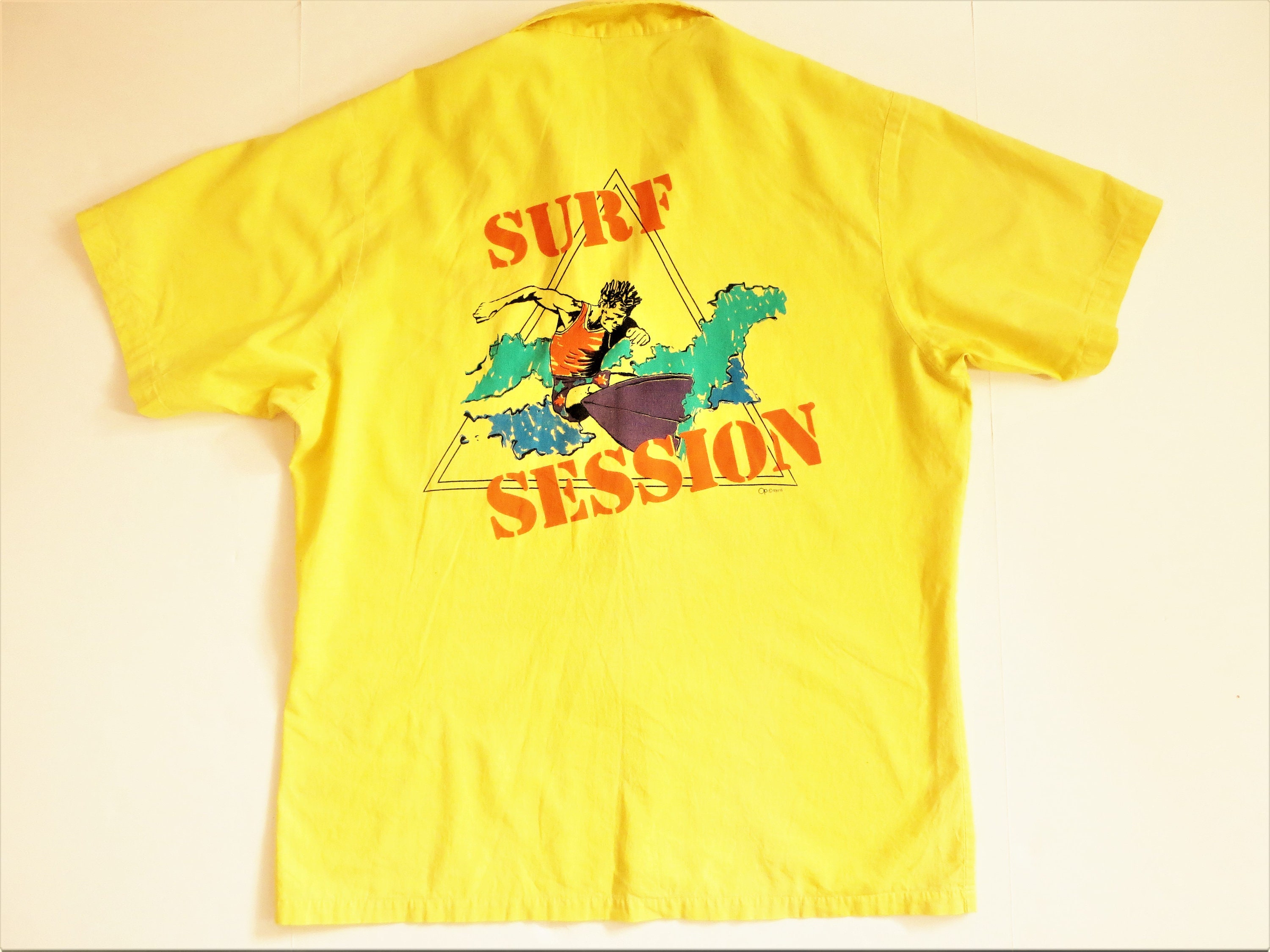 80s Hawaiian Shirt, Surfer Print Back, Cotton Ocean Pacific Button