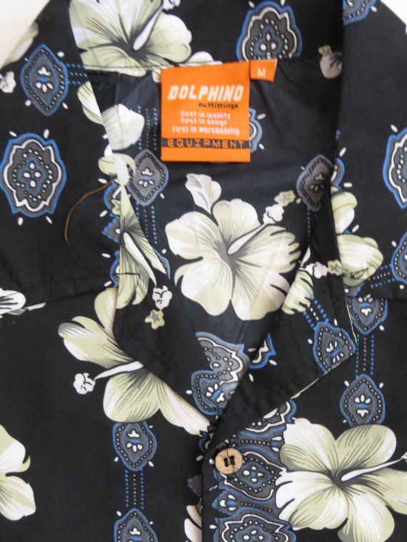 Deadstock Hawaiian Shirt, Black with Hibiscus Flo… - image 4