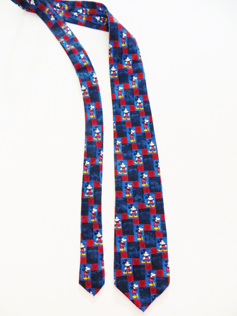 Mickey Mouse Silk Necktie Disney Store Blue Red Repeat | Etsy