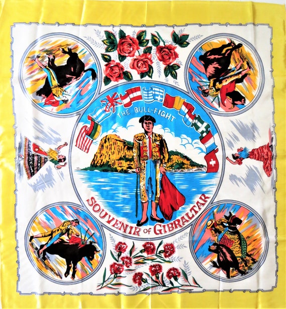 Vintage Gibraltar Souvenir Scarf, Gibraltar Bull … - image 7