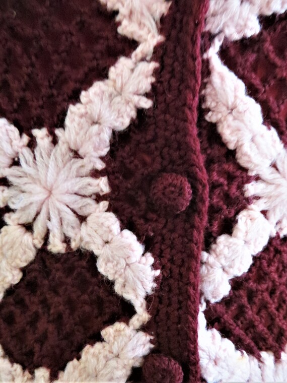 Burgundy and Pink Wool Cardigan Sweater, Knit and… - image 7