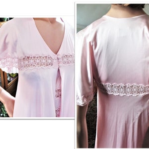 70s Pink Peignoir Set, Rosa Puleo Szule Annique, Stunning Vintage Lacy Nylon Long Nightgown and Robe 2 Piece Fine Lingerie Set Size Small image 7