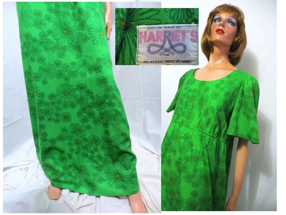 60s 70s Hawaiian Maxi Dress, Green Orange Daisy P… - image 10