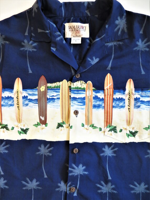 Cotton Hawaiian Shirt with Surfboards Chest Band … - image 4