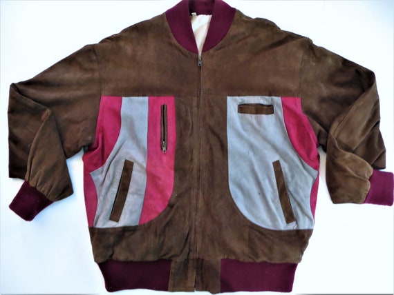 ジャケット・アウター 50s suede leather bomber jacket 50s Suede Leather Bomber Jacket, Brown Red Gray Color Block, 4