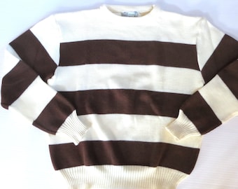 Stripe Pullover Sweater Vintage K Mart Acrylic Brown and White, Size men's XL 46, Unisex Men or Women