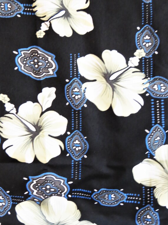 Deadstock Hawaiian Shirt, Black with Hibiscus Flo… - image 7