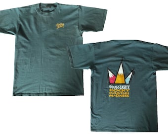 Coors Light T Shirt Rocky Mountain Madness, Teal Blue Green Cotton, Ultra Club Gildan, Drinking Party Bar Shirt, Unisex for Men Women, Large