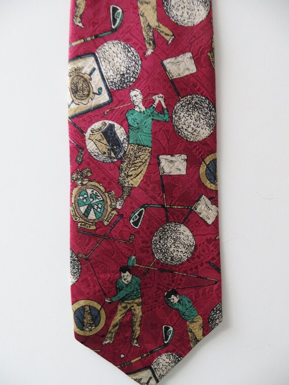 Vintage Robert Talbott Necktie, Golf Theme, Red Pr