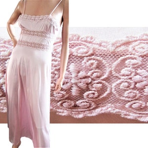 70s Pink Peignoir Set, Rosa Puleo Szule Annique, Stunning Vintage Lacy Nylon Long Nightgown and Robe 2 Piece Fine Lingerie Set Size Small image 5