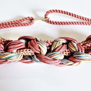 Vintage 80s Baby Pink Celtic Knot Rope Buckle Smocked Fabric Stretch Belt None | Accessories | Black Laceup Corset Belt | Poshmark main image 4