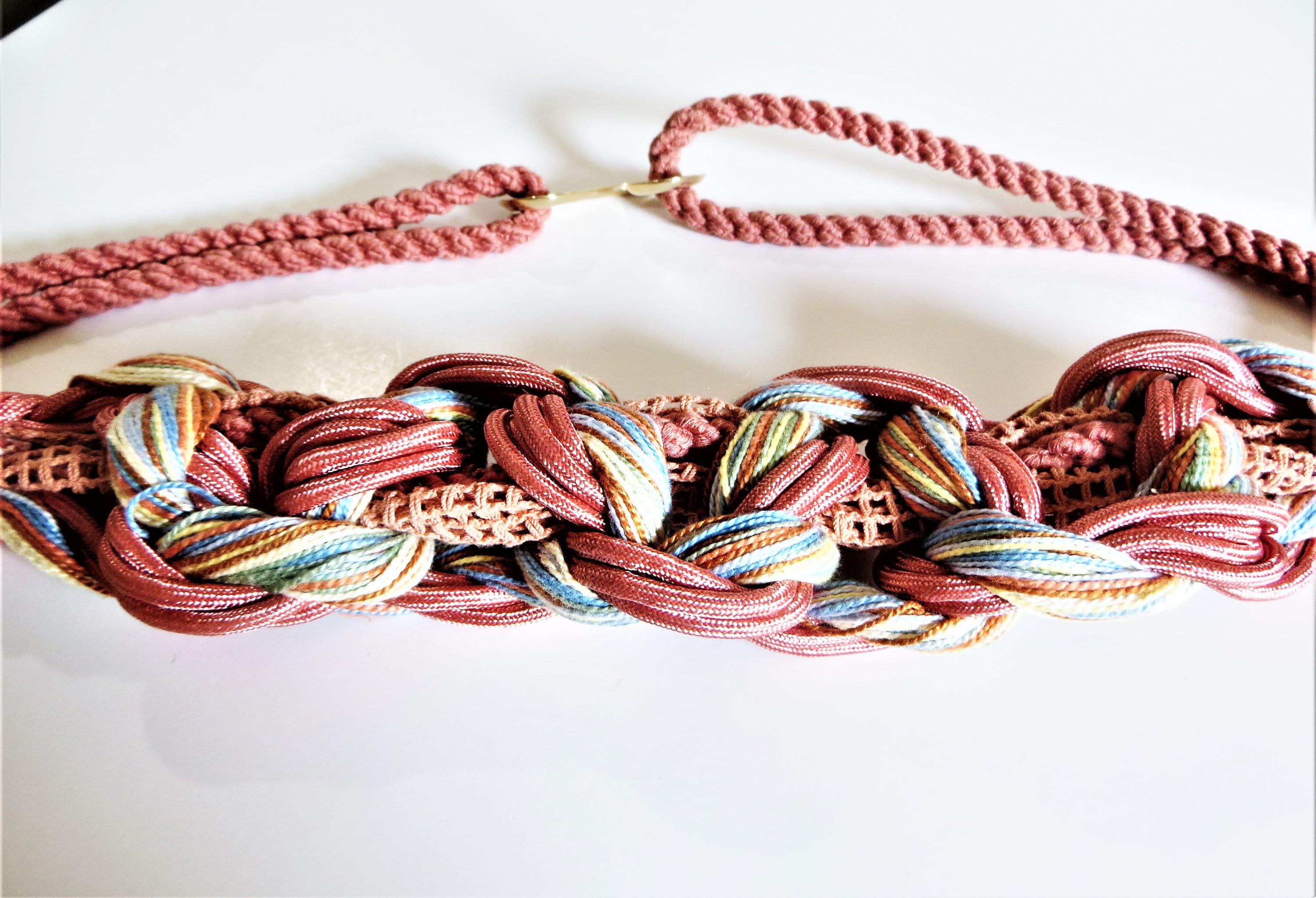 Vintage Macreme Braided Knotted Bohemian Multicolored Belt Small Medium Macrame Belt In Vintage Belts for sale | eBay main image 4