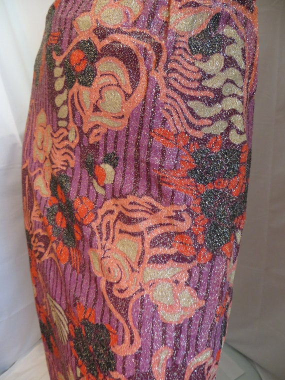 60s 70s Silk Metallic Maxi Skirt, Cavanagh's Virg… - image 10