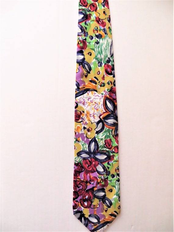 Etienne Aigner Silk Necktie, Abstract Floral Neck… - image 3