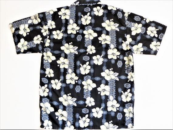 Deadstock Hawaiian Shirt, Black with Hibiscus Flo… - image 5