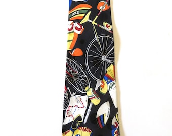 Nicole Miller Bicycle Racing Novelty Necktie, 90s Black Embossed Silk Tie, Mint Unused