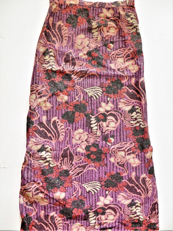 60s 70s Silk Metallic Maxi Skirt, Cavanagh's Virg… - image 8