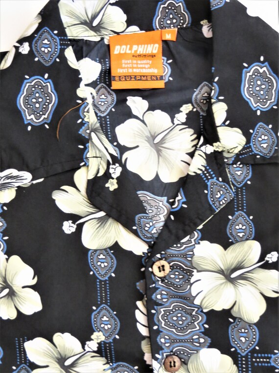 Deadstock Hawaiian Shirt, Black with Hibiscus Flo… - image 2