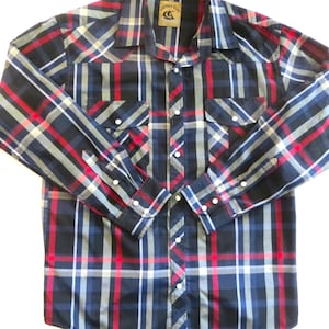 Camisa Western com botões de pérola, xadrez preto, Coevals Club, mangas compridas, palas pontudas, botões de pérola de metal, bolsos com aba, camisa de cowboy tamanho grande