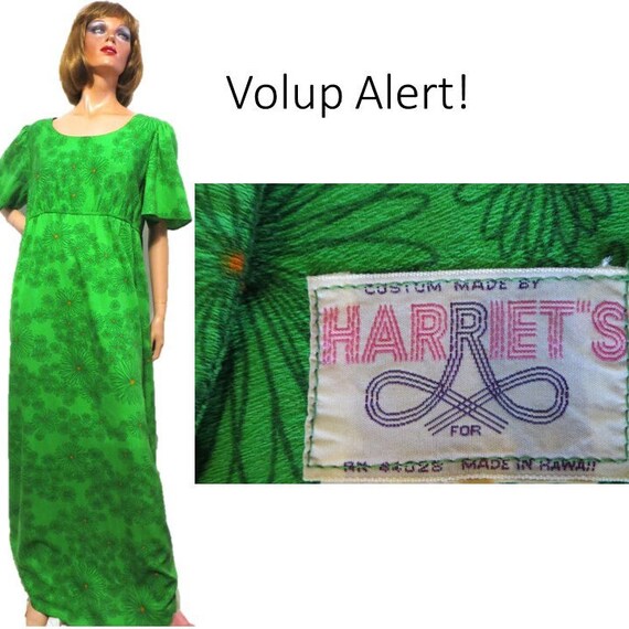 60s 70s Hawaiian Maxi Dress, Green Orange Daisy P… - image 3