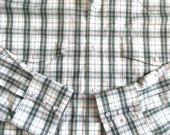 Vintage Wrangler Westernhemd: Grün kariert, Perlendruckknöpfe, Größe L