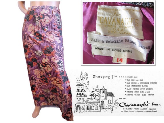 60s 70s Silk Metallic Maxi Skirt, Cavanagh's Virg… - image 1
