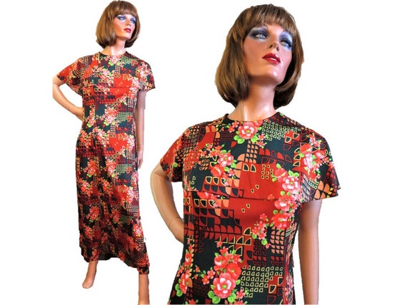 60s 70s Boho Maxi Dress, Parkshire Original, Red … - image 1