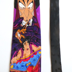 Disney Aladin Necktie Embossed Silk Handmade, Disney Store, Novelty Cartoon 90s Movie Necktie