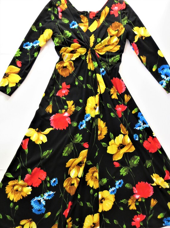 70s Large Flower Print Dress, Boho Midriff Style,… - image 10